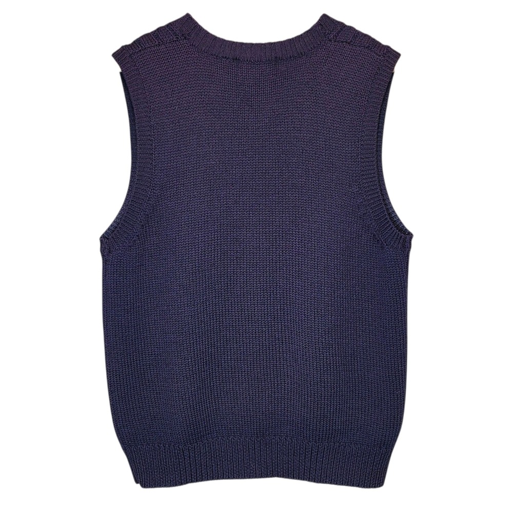 Vtg Mens Cable Knit Wool Vest Navy Blue Size L Academia‎ Old Money Classic - Picture 2 of 7